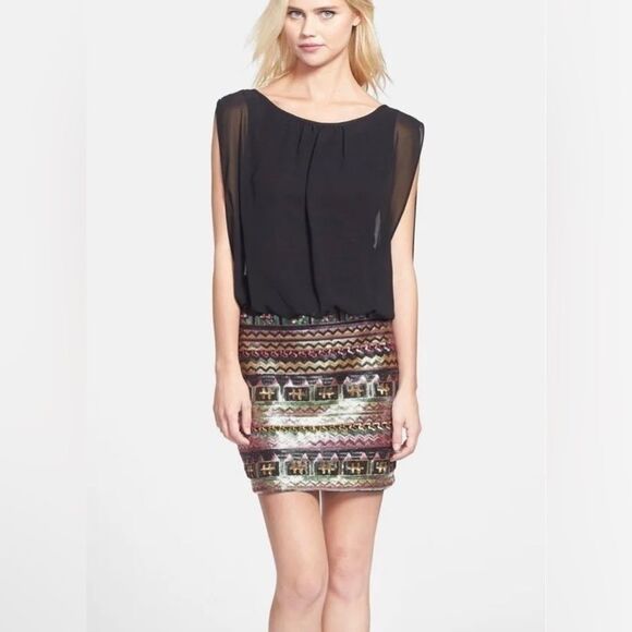 Aiden Dresses & Skirts - NWT Aiden by Biden Mattox Blk/ Multicolor sequined skirt mini dress